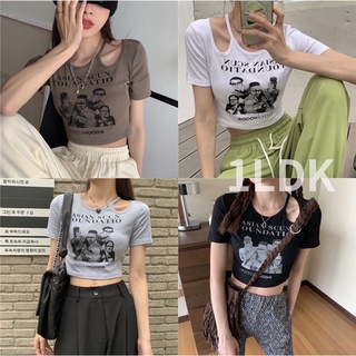 1LDK🌈พร้อมส่ง🌈เสื้อครอป แขนสั้น ผ้าคอตตอนผสมโพลีเอสเตอร์ เสื้อฟรีไซด์(19)