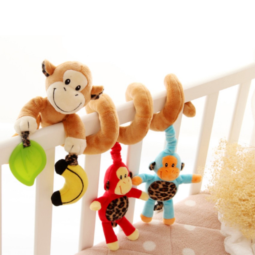 โมบายเกลียวแขวนเตียง-โมบายตุ๊กตา-monkey-friends-สามสหาย-พร้อมกล้วย-ติดข้างเตียง-ข้างคอก-ติดรถเข็น-ลายลิง