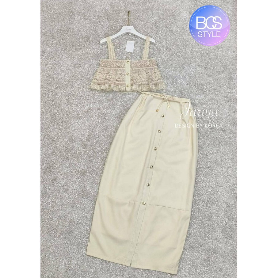jariya-เสื้อสายเดี่ยวทรงครอปผ้าลูกไม้น่ารักๆ-มาพร้อมกระโปรงทรงสอบดีเทลเเต่งกระดุมหน้า-ใส่ไปทะเลชิลๆ-สวยมากๆค่า