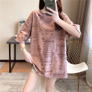 【Plus Size】เสื้อยืดแขนสั้น พิมพ์ลาย ทรงหลวม โอเวอร์ไซซ์ สไตล์เกาหลี แฟชั่นฤดูร้อน สําหรับผู้หญิง พลัสไซซ์ (40-150 กก.)
