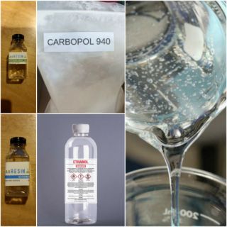 สินค้า [พร้อมส่ง] ชุดทำเจลล้างมือแบบไม่ต้องใช้น้ำ ประกอบด้วย carbomer 10 g , TEA 100 ml, Glycerine 100 ml และ แอลกอฮอล์ 1000 ml