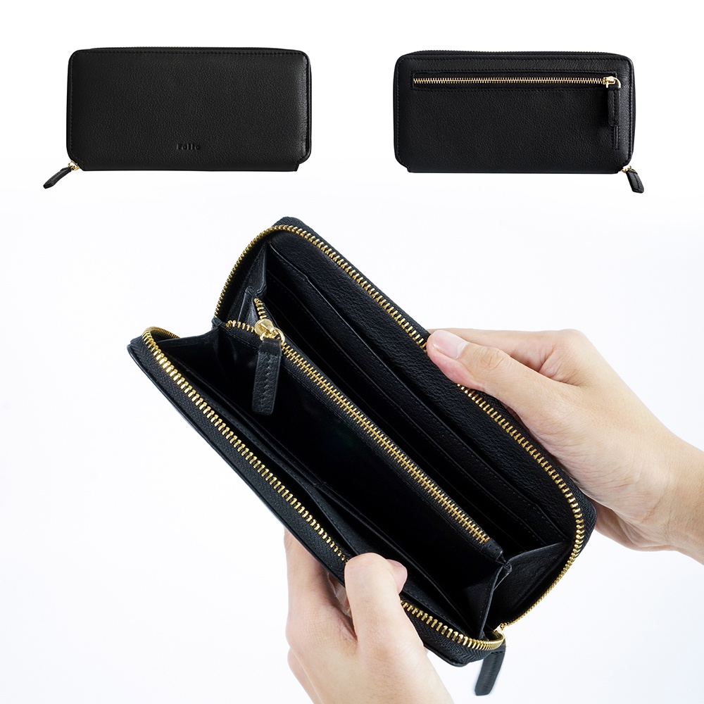 folio-รุ่น-bliss-zipper-long-wallet-กระเป๋าสตางค์ใบยาว-ผลิตจากหนังวัวแท้-มีช่องใส่บัตรทั้งหมด-8-ช่อง-สี-black