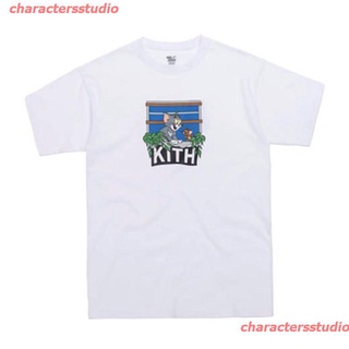 สินค้ามาใหม่บางKith X Tom Jerry Heart Tee Cat And Mouse Joint Love Short-sleeved Printed Mens And Womens T-shirt Trend