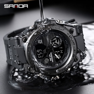 สินค้า SANDA แบรนด์หรูชั้นนำผู้ชายแฟชั่นนาฬิกาสปอร์ตกันน้ำ Chronograph Dual แสดงผล นาฬิกาผู้ชาย