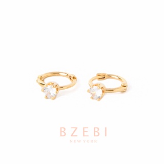 BZEBI ต่างหูห่วง ทอง คลาสสิก ฝังเพทาย ขนาดเล็ก earrings แฟชั่น สไตล์วินเทจ สีทอง สําหรับผู้หญิง 482e