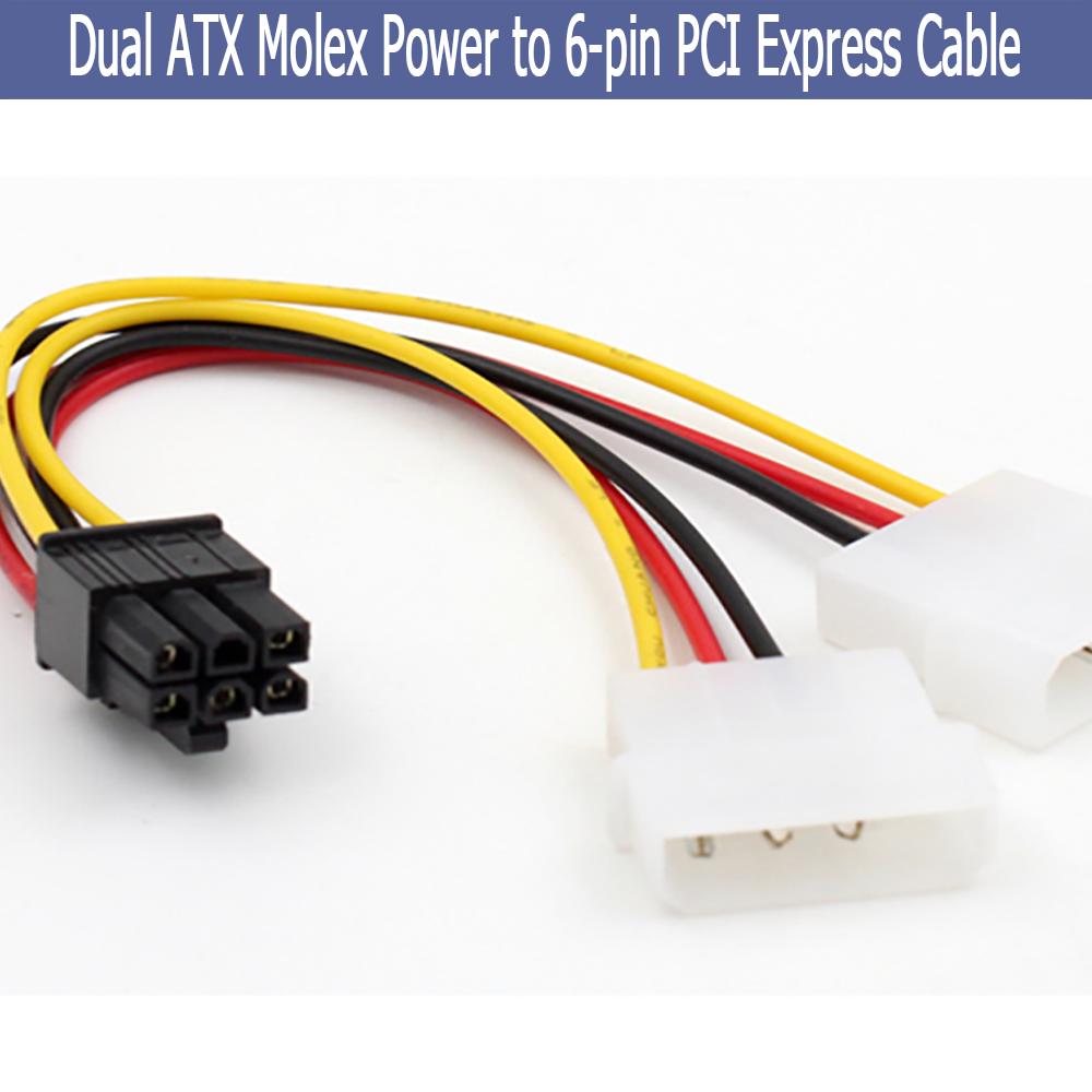 PCIE IDE สายวีดีโอ Molex Power Dual 4 เข้า 6 พิน PCI Express PCIE