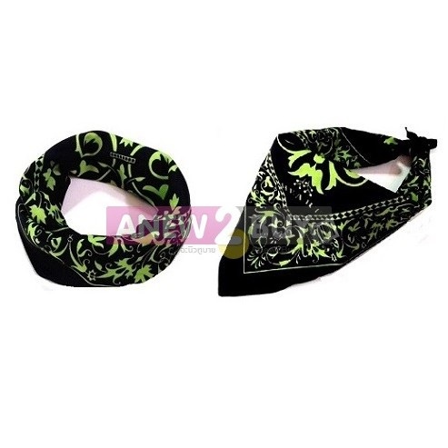 ผ้าลายวินเทจเขียวดำ-ใช้พันคอหรือโพกหัว-bandana-vintage-green-black