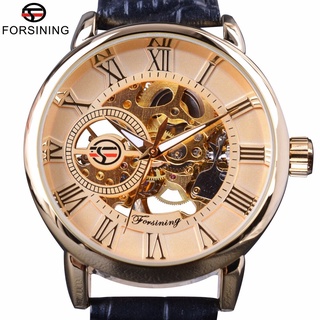 Forsining Roman Retro Series 3D Logo Designer Men Mechanical Watches Top Brand Luxury Skeleton Male Golden Wrist Watch C
