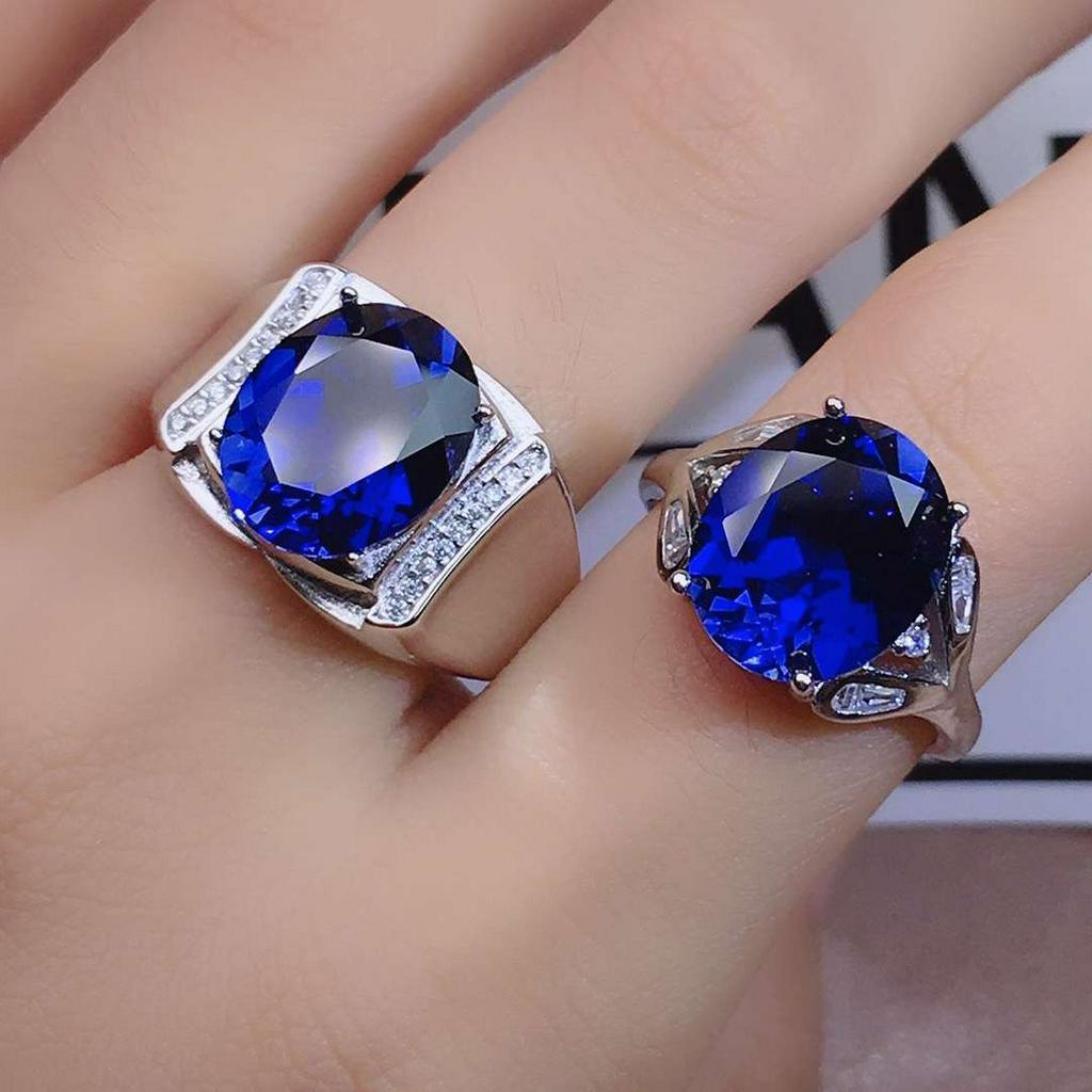 แหวนเงิน-s925-ประดับเพชรคริสตัล-สีฟ้า-เครื่องประดับแฟชั่น-สําหรับผู้ชาย-ผู้หญิง-คู่หมั้น-งานแต่งงาน