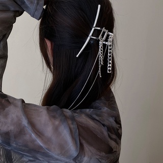 Korean version design metal cold wind hairpin diamond chain tassel grab clip simple personality hair accessories for gir