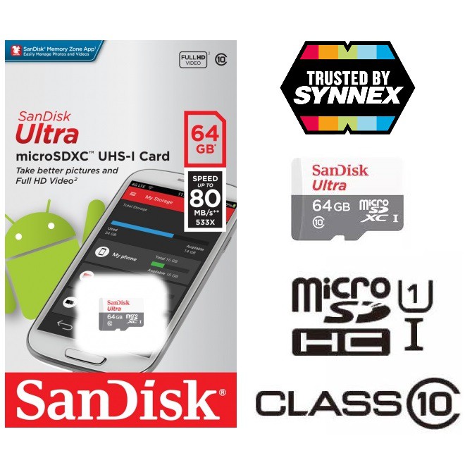 ภาพหน้าปกสินค้าSandisk 64GB ความเร็ว 100MB/s Ultra Class 10 เมมโมรี่การ์ด Micro SD Memory Card