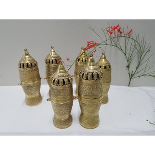 Brass byfa B1022 เต้าปูนทองเหลืองโบราณ มีกระดิ่งบนหัว ใหญ่5.5-6นิ้วเรียกว่า บอกปูน  เต้าปูนลายอยุธยาฝีมือบ้านปะอาว