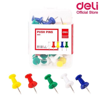 หมุดเสียบกระดาน Deli 0021 Color Push Pin หมุดสีเสียบกระดาษ 35 ตัว หมุดเสียบกระดานไม้ก๊อก หมุด(1ชิ้น)