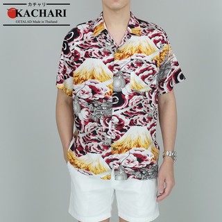 KACHARI “Cloud Dragon” (สีแดง) พร้อมส่งฟรี เสื้อฮาวาย เสื้อสงกรานต์ ผ้าเรยอน