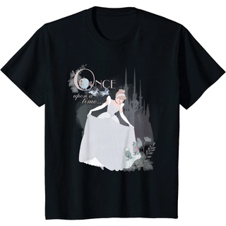 เสื้อยืดผ้าฝ้ายพรีเมี่ยม เสื้อยืด พิมพ์ลาย Disney Princess Cinderella Once Upon a Time สไตล์วินเทจ