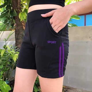 กางเกง sport ผู้หญิง #ขาสั้น กางเกงกีฬา สำหรับออกกำลังกายผู้หญิง สีพื้นแต่งแถบ