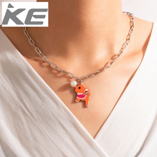 Cute Cartoon Necklace Resin Fawn Single Necklace Pearl Lock Clavicle Chain for girls for wome