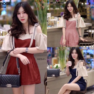 B10579 จั้มสูทเว้าไหล่ผูกโบว์ไหล่ Off-the-shoulder jumpsuit with bow tie