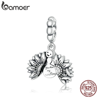 bamoer Authentic 925 Sterling Silver Sunflower with Smiling Face Beads for Making Silver Charm fit Original Bracelet SCC1661