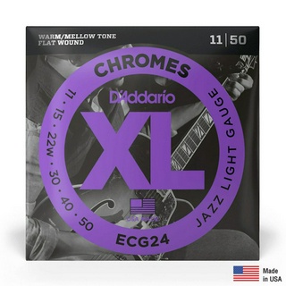 สินค้า D\'Addario® ECG24 สายกีตาร์ไฟฟ้า เบอร์ 11 วัสดุโลหะโครม XL Chrome Flat Wound (Jazz Light, 11-50) ** Made in USA **