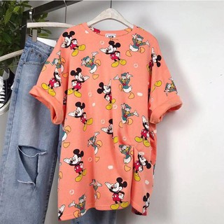 ตาข่ายสีแดงอินซูเปอร์ไฟแขนสั้นเสื้อยืดหญิง2020เวอร์ชั่นเกาหลีใหม่ของน้ำขึ้นน้ำลงหลวมมิกกี้โดนัลด์เสื้อแขนสั้นอก51ยาว29
