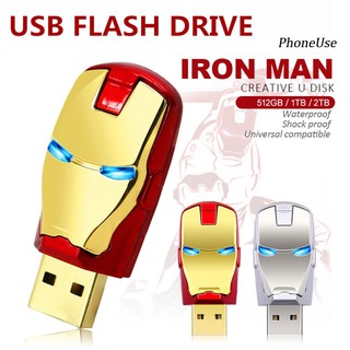 Ph_iron Man แฟลชไดรฟ์ USB 2.0 512GB 1TB 2TB สําหรับจัดเก็บข้อมูล
