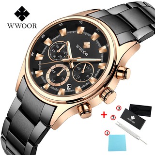 สินค้า WWOOR นาฬิกาข้อมือผู้ชายควอตซ์สีทองนาฬิกาทางการแฟชั่น-8857