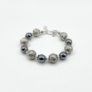 กำไลหินนำโชคเทราเฮิร์ต ร้อยดอกบัว สร้อยข้อมือหินนำโชค เงินแท้ 925: Gemstone 925 Sterling Silver Bracelet [CFS0010]