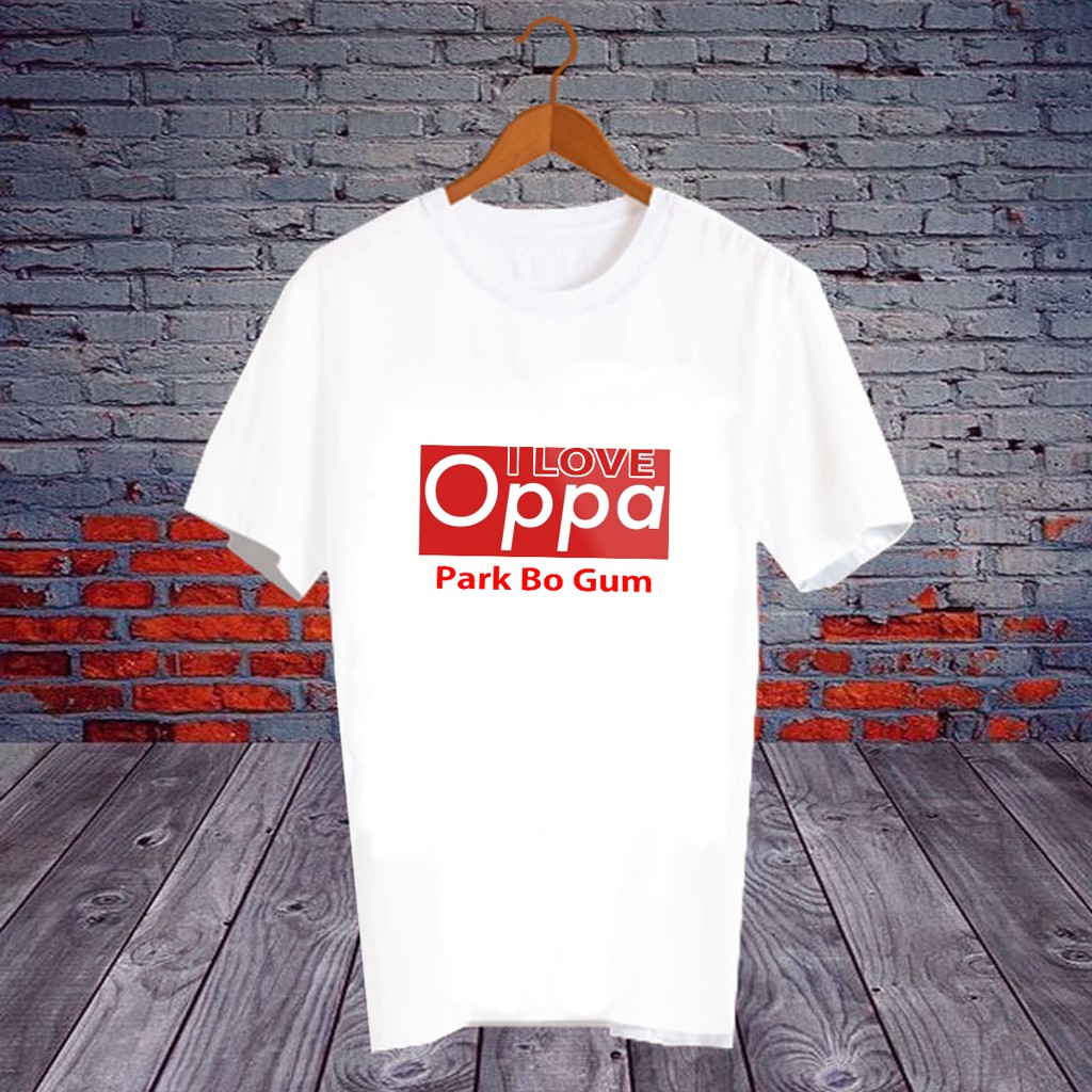 เปลี่ยนใส่ชื่อที่ต้องการได้-เสื้อยืดสกรีนคำพูด-เสื้อยืดตัวหนังสือ-เสื้อคำพูดภาษาเกาหลี-i-love-oppa-park-bo-gum-opa82