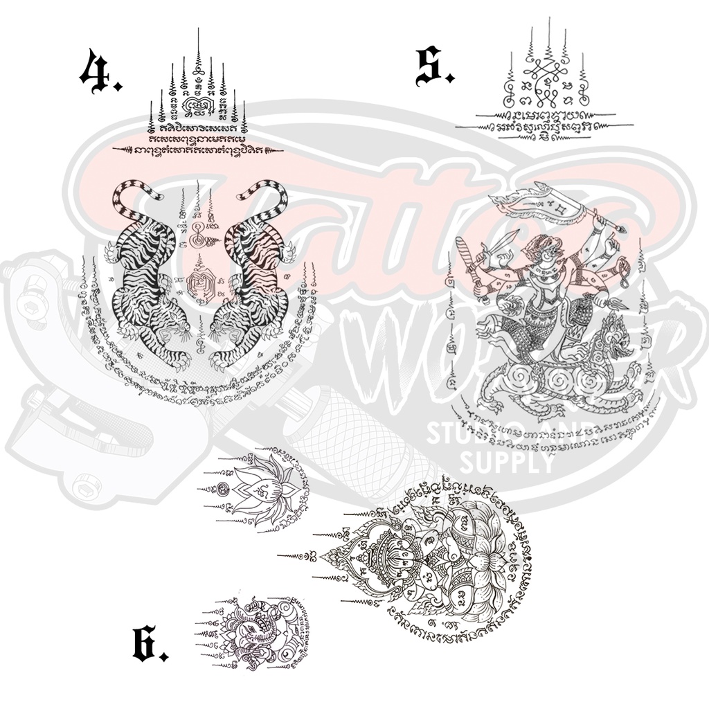 แบบสักลาย-รวมแบบสักยันต์-10แผ่น-23แบบ-ปริ้นลงกระดาษ-a4