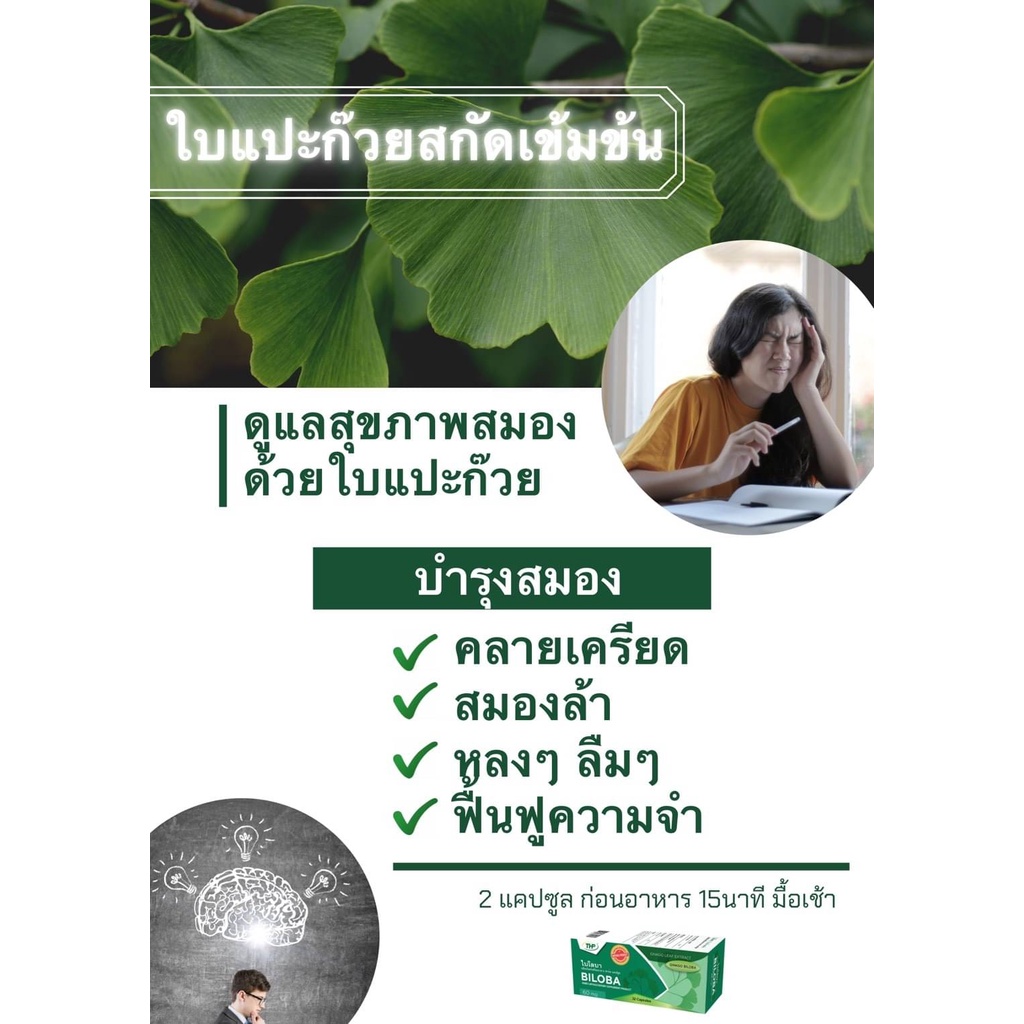 ภาพสินค้าไบโลบา (ฺBiloba) จิงโก๊ะ สารสกัดใบแปะก๊วย บํารุงสมอง เสริมสร้างสมาธิและการจดจํา ป้องกันและบรรเทาภาวะสมองเสื่อมอัลไซเมอร์ จากร้าน tonyadrugstore บน Shopee ภาพที่ 5