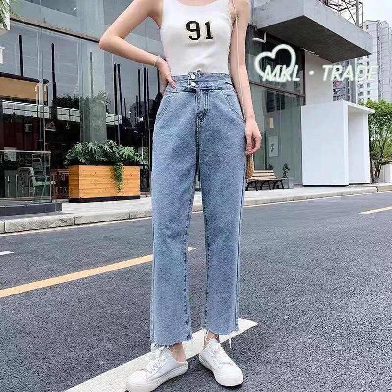 ภาพหน้าปกสินค้าMKL  กางเกงยีนส์ขายาว ทรงกระบอก เอวสูง ปลายขารุ่ย กางเกงยีนส์ขายาวผู้หญิง   8058 จากร้าน hongcaixu บน Shopee