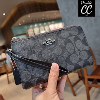 (แท้ 💯%‼Factory) COACH F87591 DOUBLE CORNER ZIP WALLET IN SIGNATURE COATED CANVAS