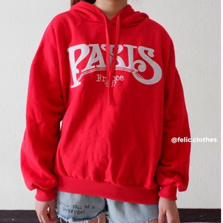 Hood แขนยาวสีแดงปักลาย Paris