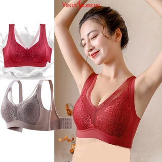บราญี่ปุ่น Thai latex underwear+back buckle+lace womens wide-shoulder strap bra Lace seamless breasted bra with widened side breast