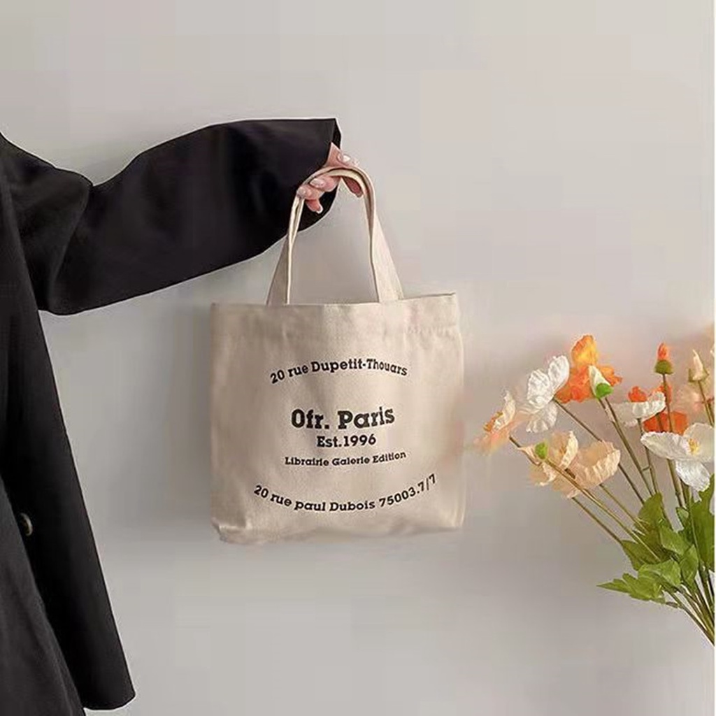 กระเป๋าช้อปปิ้ง-ผ้าแคนวาส-พิมพ์ลายตัวอักษร-แบบเรียบง่าย-สไตล์ปารีส