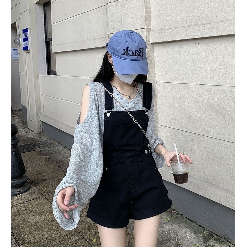 ชุดเซตสไตล์เกาหลี-เสื้อเปิดไหล่-ชุดเอี๊ยม-เอี้ยมขายาว-ชุดคลุมท้อง-teddy-overalls-ขายแยกชิ้น