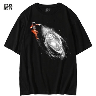 เสื้อยืดโอเวอร์ไซส์ที่มีชื่อเสียงมาก space universe นักบินอวกาศ inkjet galaxy พิมพ์เสื้อยืดผ้าฝ้ายแขนสั้นหลวมชายฤดูร้อนS