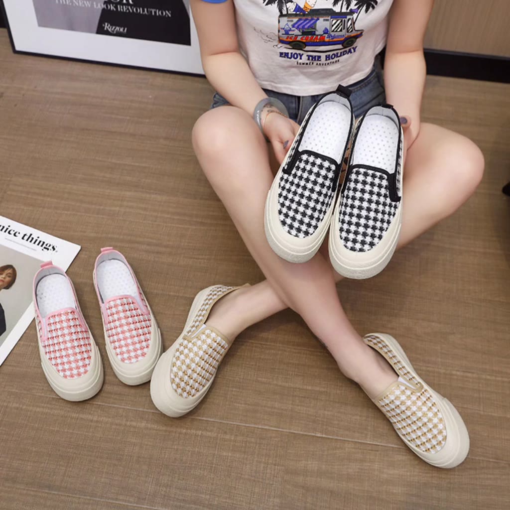 ผลิตภัณฑ์ใหม่-รองเท้าผ้าใบผู้หญิงสไตล์เกาหลี-แฟชั่นลายตาราง-รองเท้าลำลอง-ใส่สบายน้ำหนักเบา3สีให้เลือก