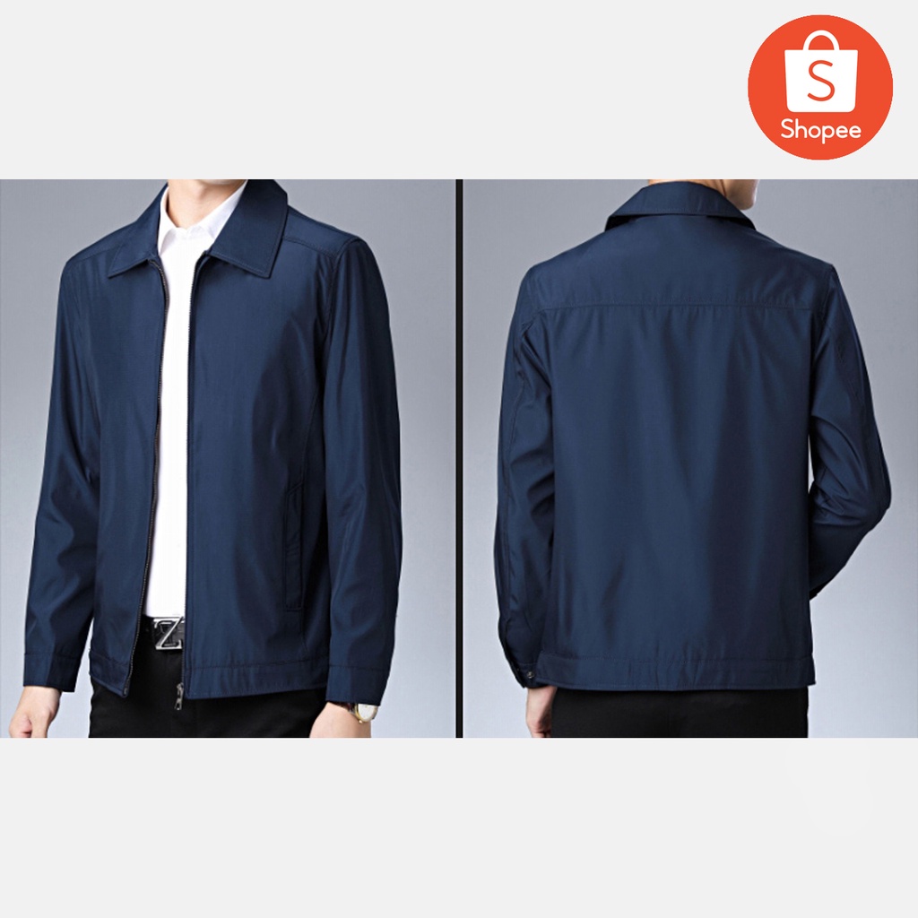 เสื้อแจ็คเก็ต-คอปก-คอจีน-สีกรมท่า-เนื้อผ้าโพลีเอสเตอร์-มีซับใน-มี-5-ไซด์-m-3xl
