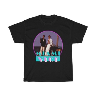 เสื้อผ้าผชเสื้อยืด พิมพ์ลาย Miami Vice Retro Action TV Show สีดํา สีกรมท่า สําหรับผู้ชายS-5XL