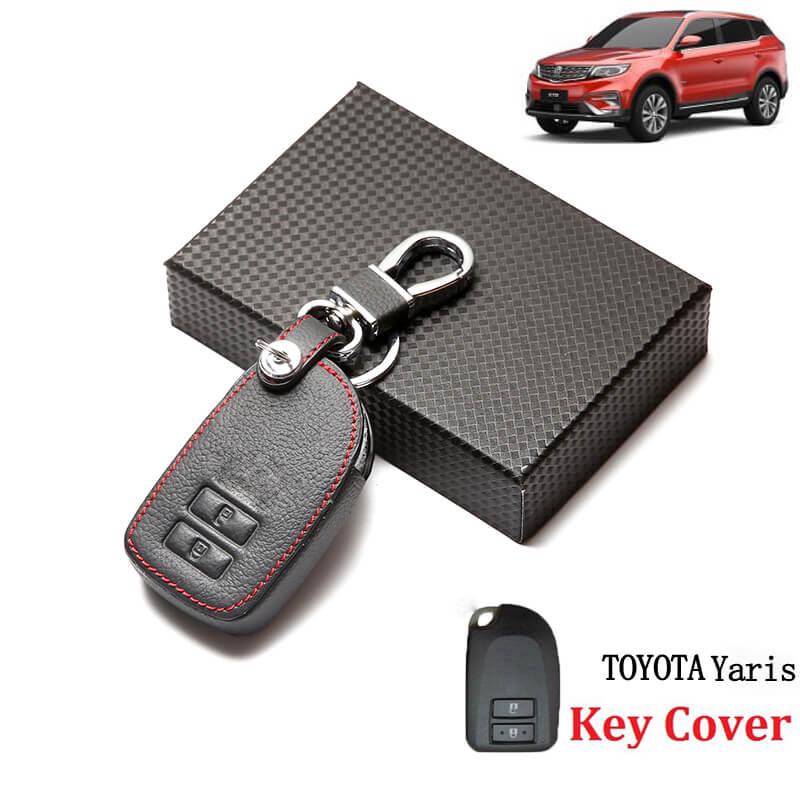 พวงกุญแจรถยนต์ ซองกุญแจรถยนต์ ปลอกกุญแจรถยนต์ แต่งรถ โตโยต้า Toyota Ventury Hilux Revo Altis / New Yaris วัสดุหนังแท้ โลโก้เหล็ก ตรงรุ่น (LZ-06)