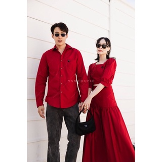 📌ทักก่อนสั่ง📌ชุดเซทคู่รัก ชุดคู่ สีแดง ชุดเซท เสื้อ+กระโปรง SML+เสื้อเชิ้ต ML VSM