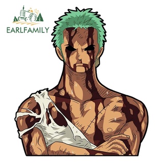 Earlfamily สติกเกอร์ ลายการ์ตูนอนิเมะ One Piece Roronoa Zoro กันน้ํา กันรอยขีดข่วน สําหรับติดตกแต่งหน้าต่างรถยนต์ เซิร์ฟบอร์ด RV 13 ซม. x 11.6 ซม.
