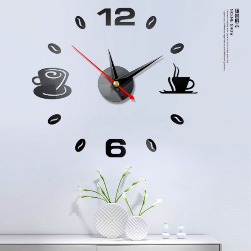 เมล็ดกาแฟ-นาฬิกาติดผนัง-diy-3d-วอลเปเปอร์-clock-3d-watch-acrylic-wall