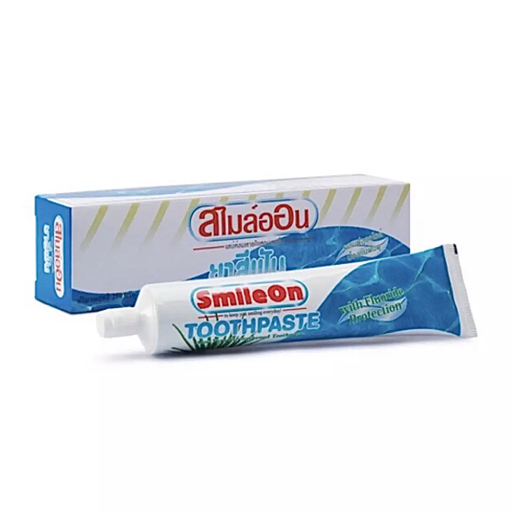 ยาสีฟันสมุนไพร-สูตรฟลูออไรด์-และว่านหางจระเข้-สไมล์ออน-smileon-toothpaste-250g-หลอดสีฟ้า