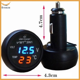 breeze 12v 24v 3-in-1 Cigarette Lighter Plug Type Usb Car  Charger Type-c 5v Monitor Voltage Temperature Measure