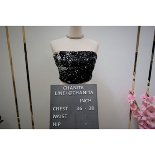 เกาะอกสีดำเงิน งานเลื่อมทั้งตัว แบรดน์นำเข้า Forever21