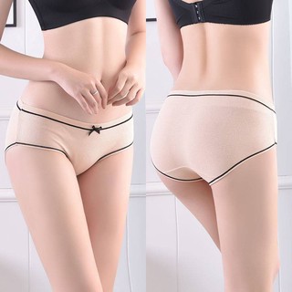 AP6207 กางเกงใน ผ้ายืด ขอบกำมะหยี่ ประดับโบว์ ต้านเชื้อแบคทีเรีย เอวสูง ลายเส้นตัดเย็บอย่างดี มีหลายสี ระบายอากาศไม่อับ