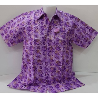 เสื้ออัดกาวลายไทย คอเชิ้ต - สีม่วงผ้าพิมพ์ทอง ผู้ชาย *เฉพาะ XL